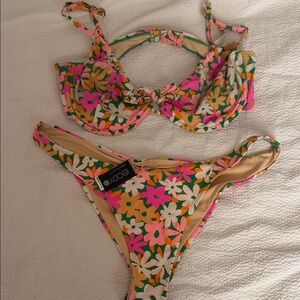 Cotton on Body Swim Floral Bikini Set in Pink, Green & White szL